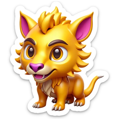 Clash of Clans aesthetic: Cinematic Playful Beast Emoji, rendered in a 3D vector-style similar to standard emojis with minimal shading and bold, simplified shapes. A compact, isometric mythical creature with wild, majestic features and fierce yet endearing eyes, softly glowing with a primal enchanted charm. Simplified yet unmistakably iconic, highly detailed and consistent, glowing with a soft radiant shine and high polish. Stylized with a touch of mythical wildness and a soft glowing outline, capturing the essence of a legendary beast with a friendly, playful allure! sticker