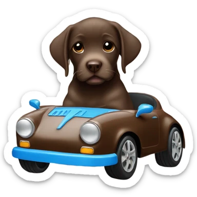 puppie chocolate labrador in a blue Porsche  sticker
