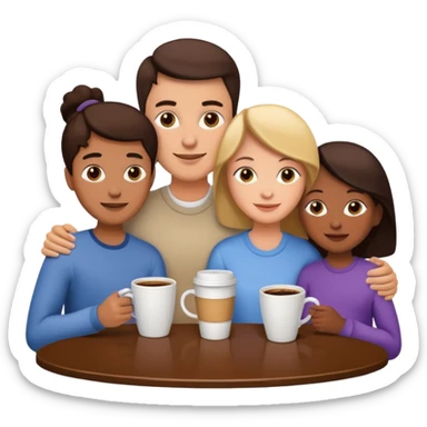 family of four enjoying coffee together sticker