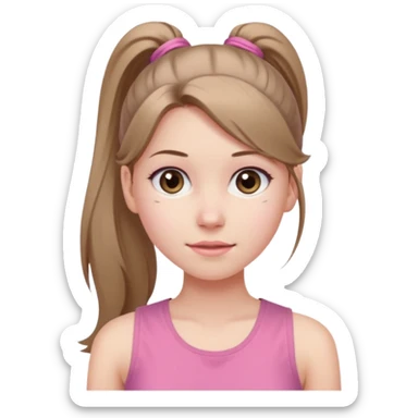 Девушка, бледная кожа, глаза серого цвета, светло русые, длинные волосы, собранные в хвост, розовая майка без рукавов sticker