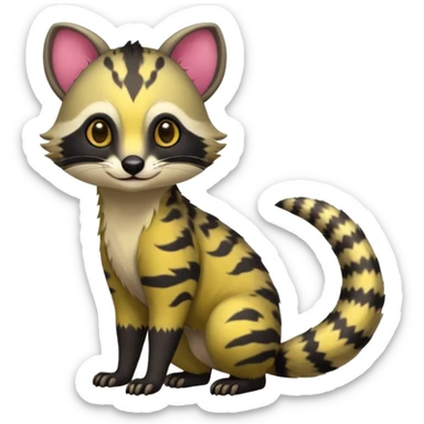 colorful light cute lush warm-colored Fakémon-Fionbri-Vernid-Civet-creature with markings (full body) sticker