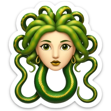 The Sicilian Medusa in gold and green and make the snake hair have snake faces  sticker