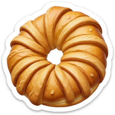Cinematic Realistic Croissant Pastry Emoji, depicted as a flaky, buttery crescent with a golden, crisp exterior rendered with exquisite detail and warm, inviting lighting. sticker