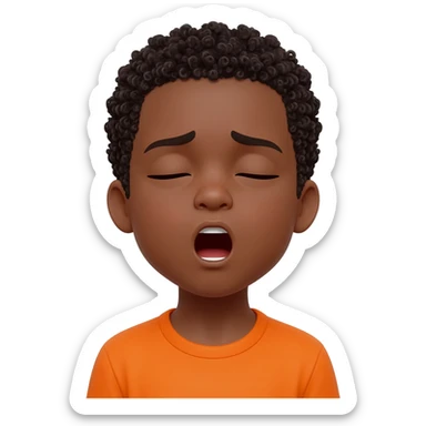 black boy curly hair orange shirt sleepy tired yawning sticker