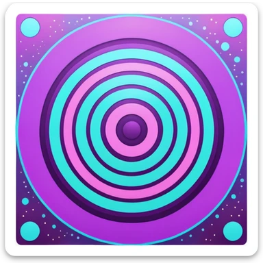 Flat bullseye target emoji, 2D icon, concentric rings, neon purple and cyan holographic glow, dark background, digital tech style, abstract sparkles, no depth, no face sticker