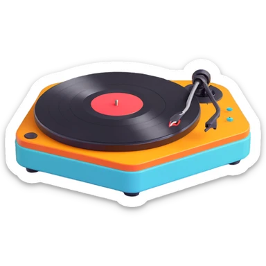 Technics-style turntable in 3D, Disney Pixar animation style, playful rounded features, vibrant colors sticker