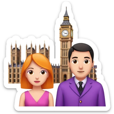 London Big ben with couple facing it keep couple dress colourful pink,purple,orange,black sticker