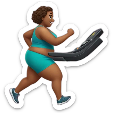 A very fat girl runs on a treadmill sticker