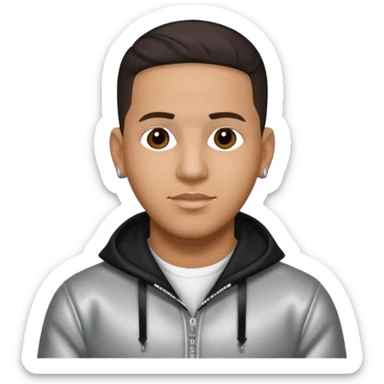 Daddy Yankee with dark brown hair, silver outfit sticker