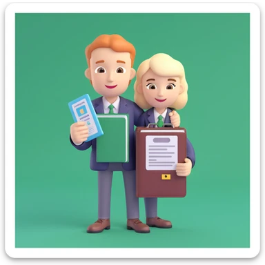 Add a background with the German flag. The universal character holds a passport or permanent residence document in hands. Maintain the 3D style. The character is neutral, friendly, and official. sticker