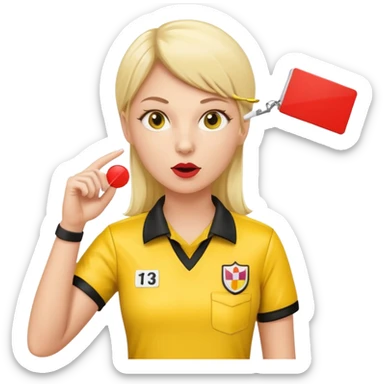 Female Referee – Confident Pose
 Wearing yellow referee shirt, blowing whistle while showing red card. sticker