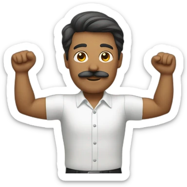 man with mustache and his right arm in the air sticker