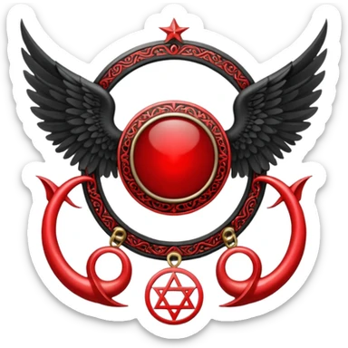 Holy Emblem with black wings and horn and red tetragrammaton in the middle sticker