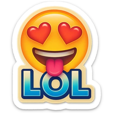 mouth open with tongue out heart shaped eye add the words “ LOL " in White
Laughing crying 😂😂 sticker