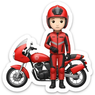 A boy stand with Motorbike sticker