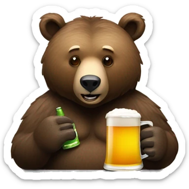 grizzly bear working on a mac laptop with a beer sticker