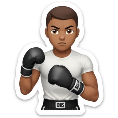 A young 19-year-old Black male boxer in boxing stance with gloves and determined expression sticker