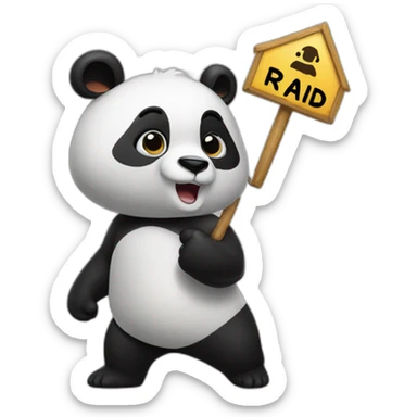 Panda marching with "raid" sign sticker