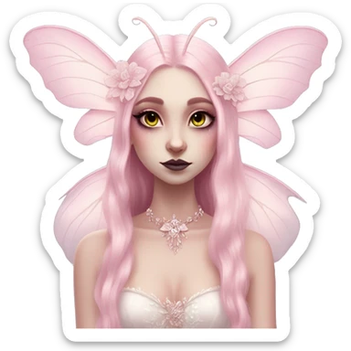 magical pale pink pretty luna moth goth princess fairy bride sticker