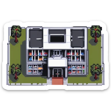 modern school campus building with multiple entrances, no flag pole sticker