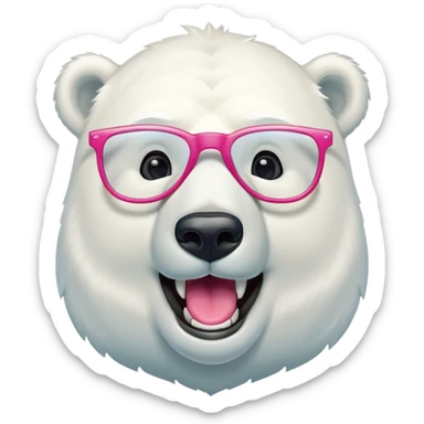 laughing polar bear headshot wearing a t-shirt and oversized colorful glasses sticker