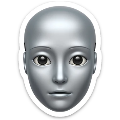 Synthoid emoji, cybernetic humanoid, smooth silver skin, subtle circuitry sticker