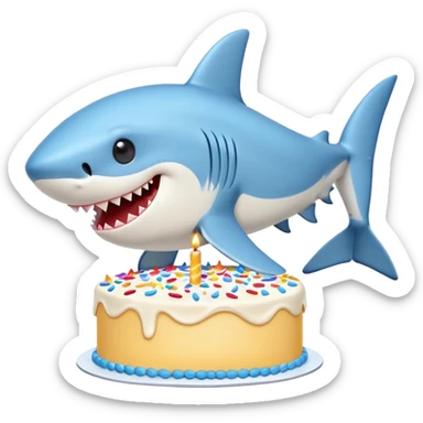 cute blue shark giving a kiss to a birthday cake sticker