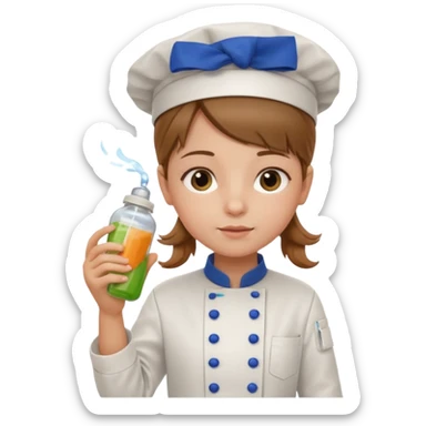 girl kid italian chef, uniform, holding feeding bottle sticker
