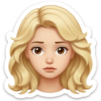 Pretty blonde model, brown eyes, soft wavy hair, tired sticker