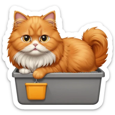 Orange Persian cat pooping in a litter box sticker