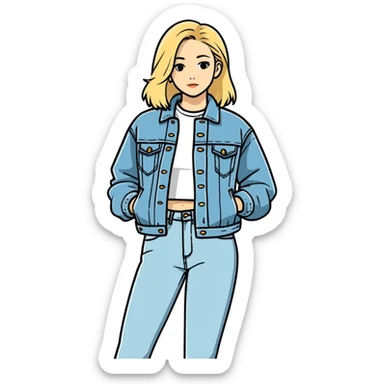 Mulher loira usando uma jaqueta jeans full body  sticker