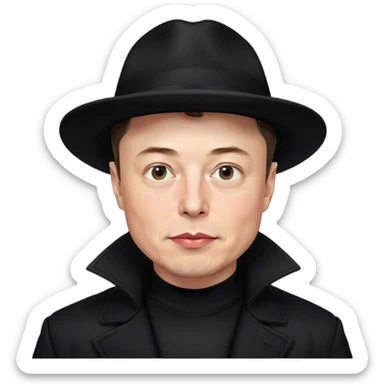 elon musk with black maga hat black t-shirt under a black long coat sticker