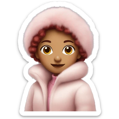 Burgundy haired girl wearing Pale pink full length fur coat sticker