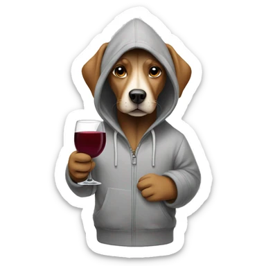 dog wearing a hoodie holding a glass of wine sticker