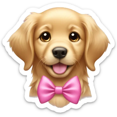 Golden retriever puppy with pink bow sticker
