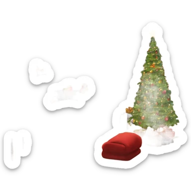 The inside of a house decorated for Christmas with a fireplace and stockings with children sleeping in bed sticker