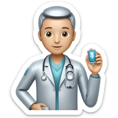 medical robot with a doctor's coat and a stethoscope sticker