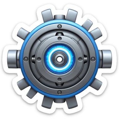 Powerful half-futuristic half-modern gray colored engine emoji, thick industrial metal body, rotating inner parts, glowing energy core.

 sticker
