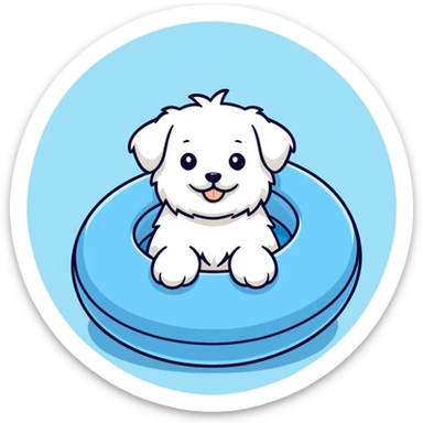 maltese inside a water float ring sticker