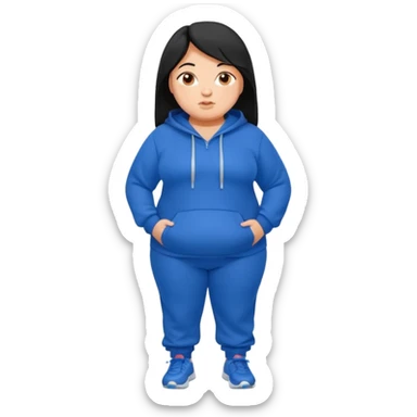 a pretty bratz tan girl who is very very fat . Hair color black. blue Jogging outfit sticker