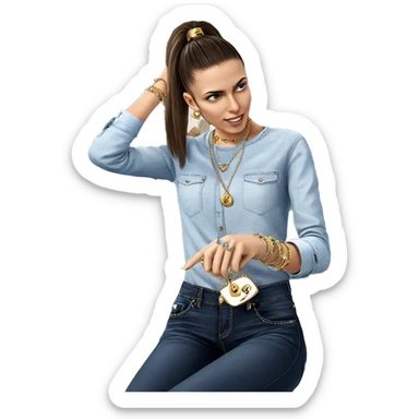 girl in denim with jewelry sticker