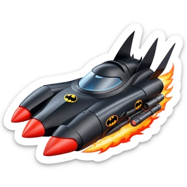 batmobile in rocket ship boom rocket at take-off in fire france ! sticker