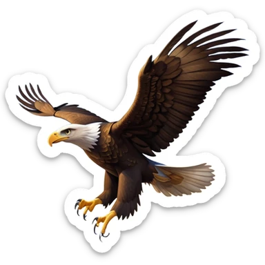 cinematic-eagle-realistic-full-body-soaring-emoji,-massive-wings-spread-wide-against-the-open-sky,-sharp-beak-curved-and-powerful,-piercing-golden-eyes-scanning-the-land-below,-strong-feathered-legs-tucked-tight,-dark-brown-feathers-contrasting-against-the-clouds,-simplified-yet-realistic-focused-features,-highly-detailed,-glowing-with-a-regal-majestic-glow sticker