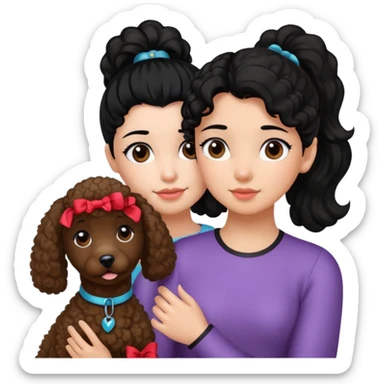 Ponytail black hair girl with brown Poodle say goodbye  sticker