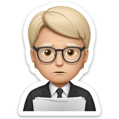 Frowns with Glasses, Office Boss: Business outfit, holding papers, frowning behind glasses, serious look
 sticker