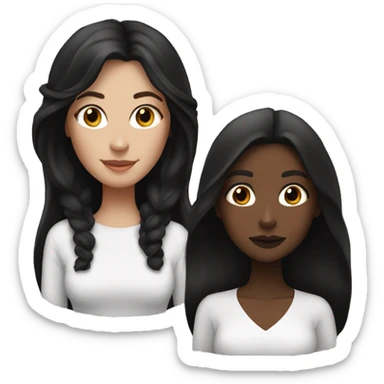 White woman with long brown hair and black woman with long black hair best friends sticker