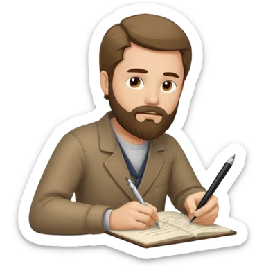 un escritor con barba y cabello medio largo, escribiendo sticker