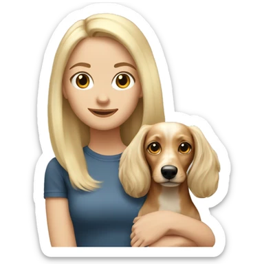 white blonde girl with dachsund long haired dog sticker