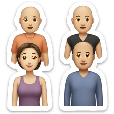 4 friends. Chinese lady, bald man, fat man, brown hair lady sticker