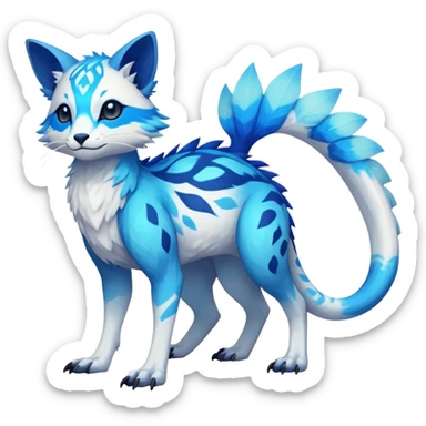 Rare realistic exotic white and neon-blue epic pretty beautiful handsome gorgeous aesthetic colorful vibrant Vernid-Trico-species-Fakemon-creature by LiLaiRa, 4 legs, 1 tail, random markings, (full body) sticker